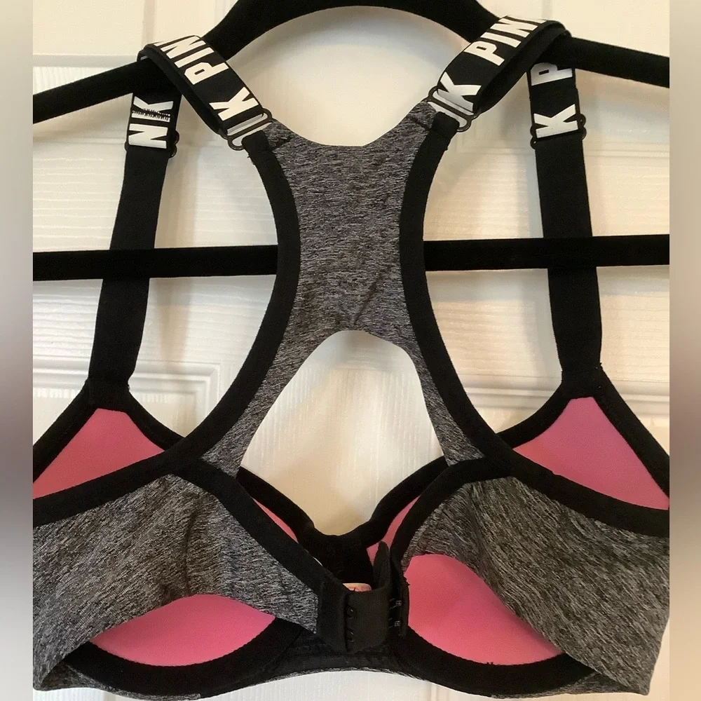 PINK Victoria's Secret Gray Push-Up Padded Racerback Sports Bra Size XS - Picture 2 of 3